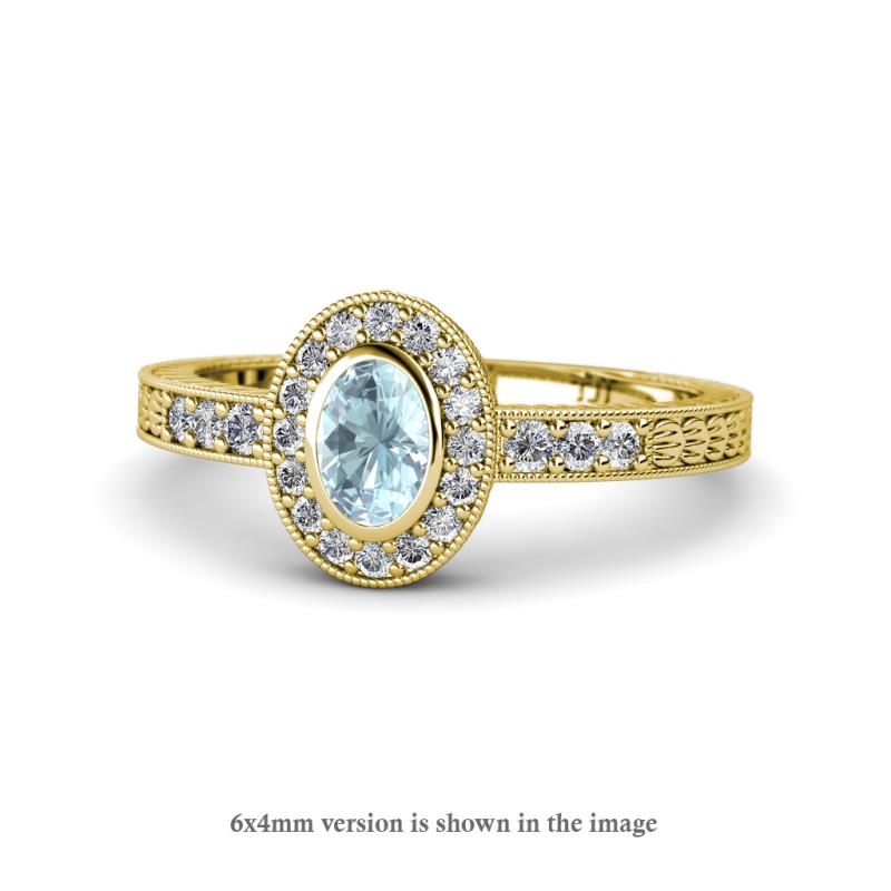 Annabel Desire Oval Cut Aquamarine and Diamond Halo Engagement Ring 