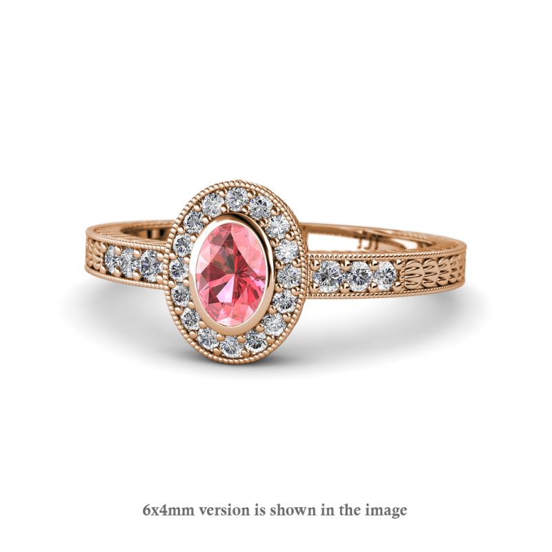 Annabel Desire Oval Cut Pink Tourmaline and Diamond Halo Engagement Ring 
