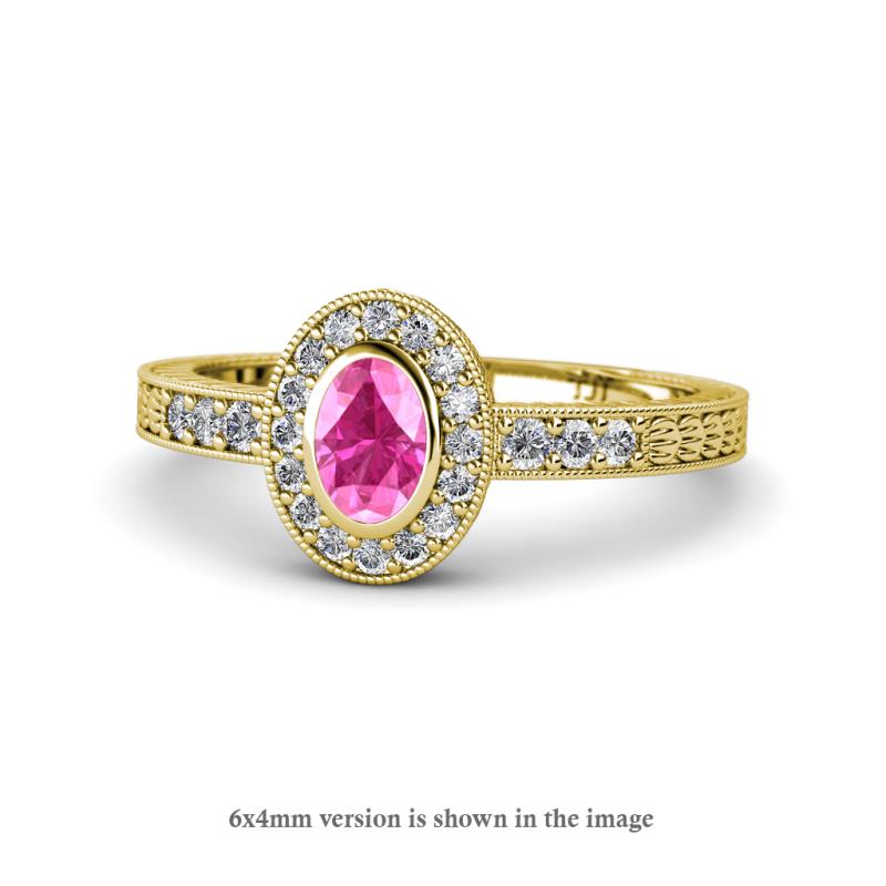 Annabel Desire Oval Cut Pink Sapphire and Diamond Halo Engagement Ring 