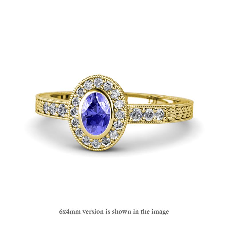 Annabel Desire Oval Cut Tanzanite and Diamond Halo Engagement Ring 