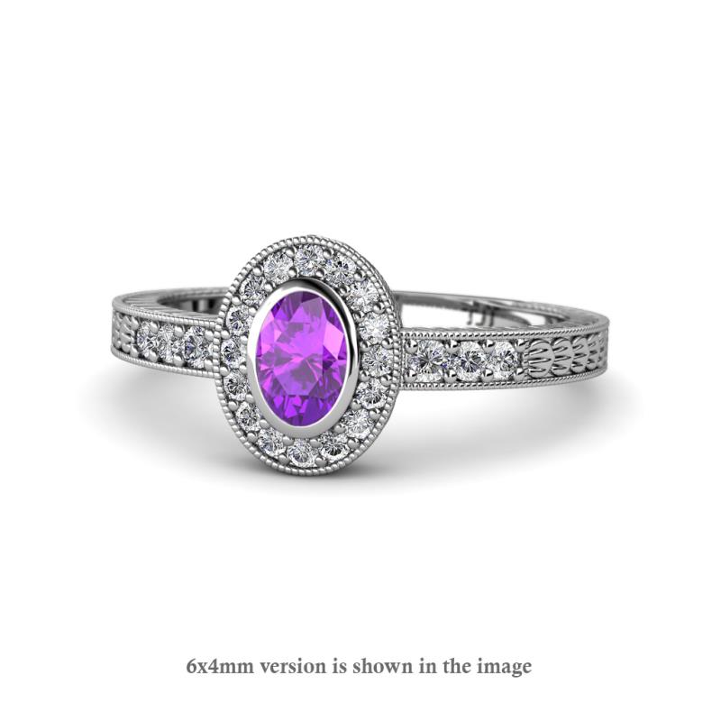 Annabel Desire Oval Cut Amethyst and Diamond Halo Engagement Ring 