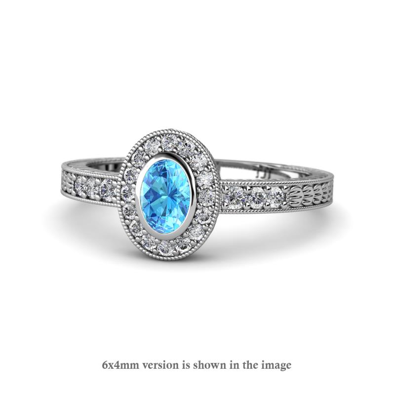 Annabel Desire Oval Cut Blue Topaz and Diamond Halo Engagement Ring 