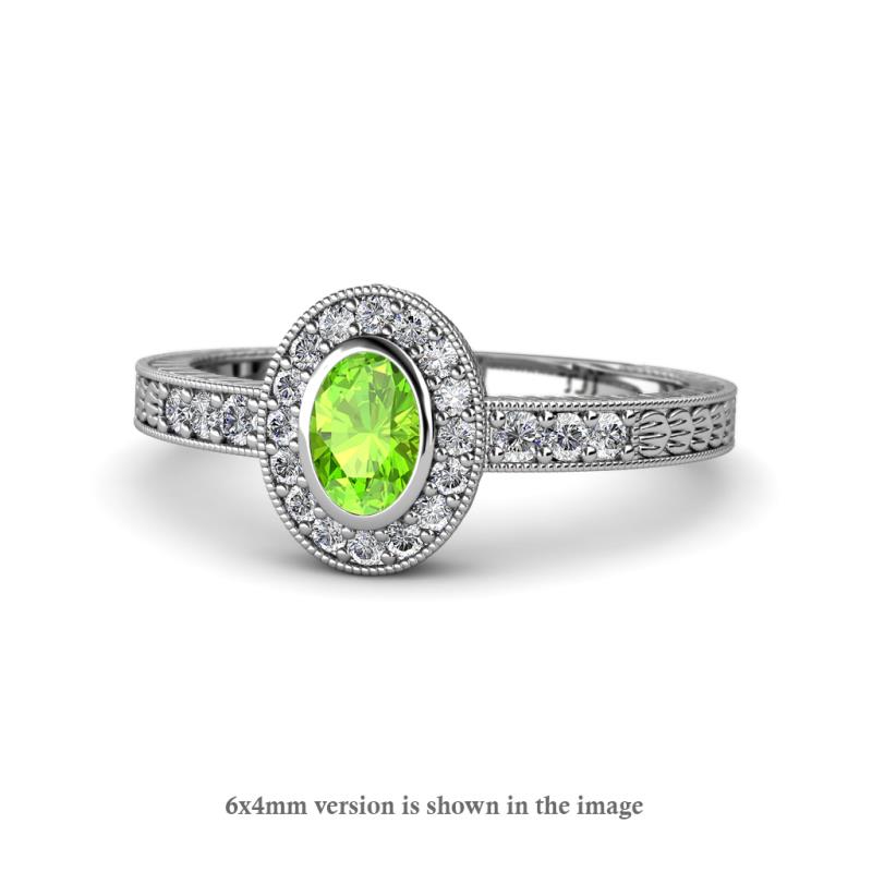 Annabel Desire Oval Cut Peridot and Diamond Halo Engagement Ring 