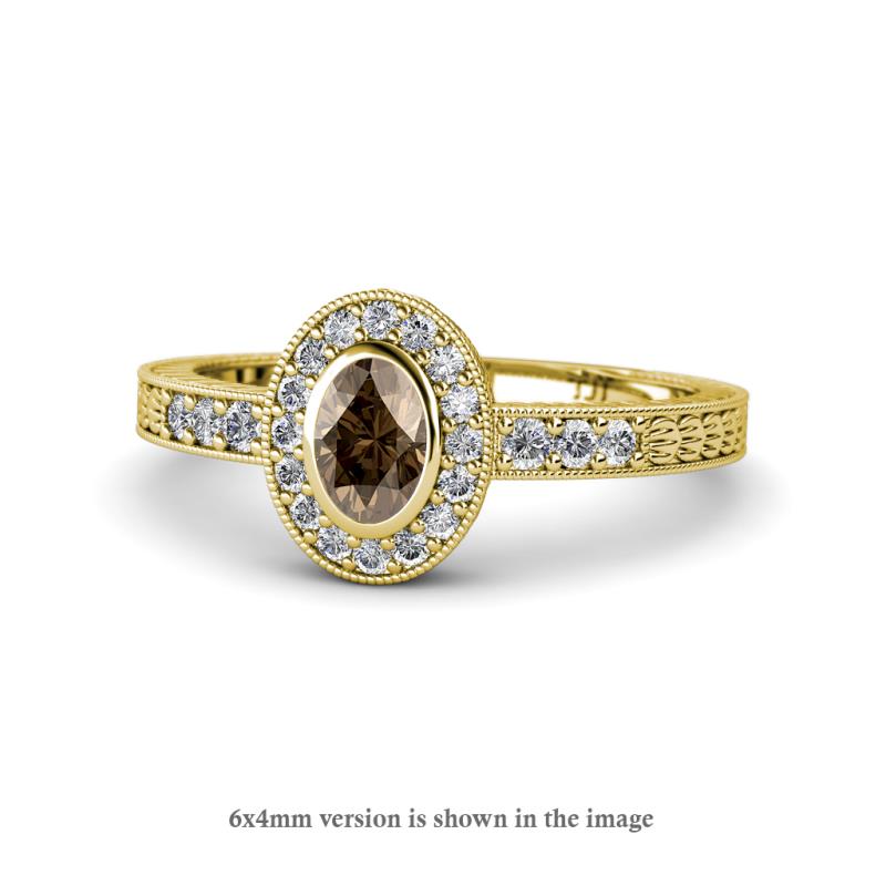 Annabel Desire Oval Cut Smoky Quartz and Diamond Halo Engagement Ring 