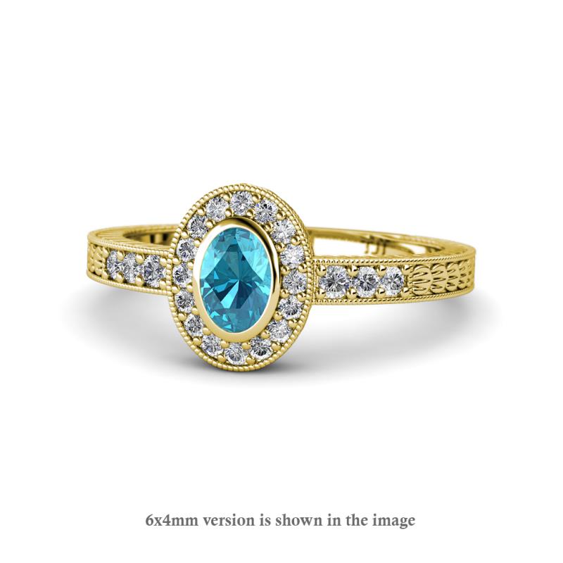 Annabel Desire Oval Cut London Blue Topaz and Diamond Halo Engagement Ring 