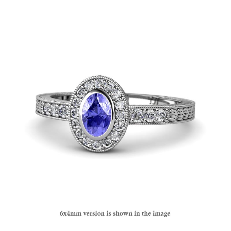 Annabel Desire Oval Cut Tanzanite and Diamond Halo Engagement Ring 
