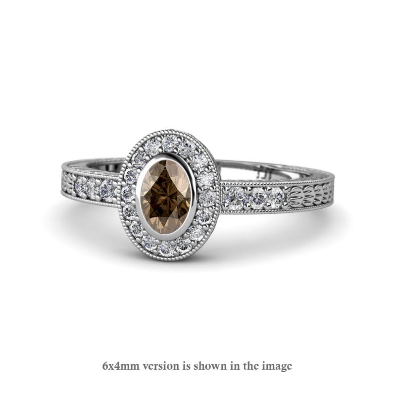Annabel Desire Oval Cut Smoky Quartz and Diamond Halo Engagement Ring 