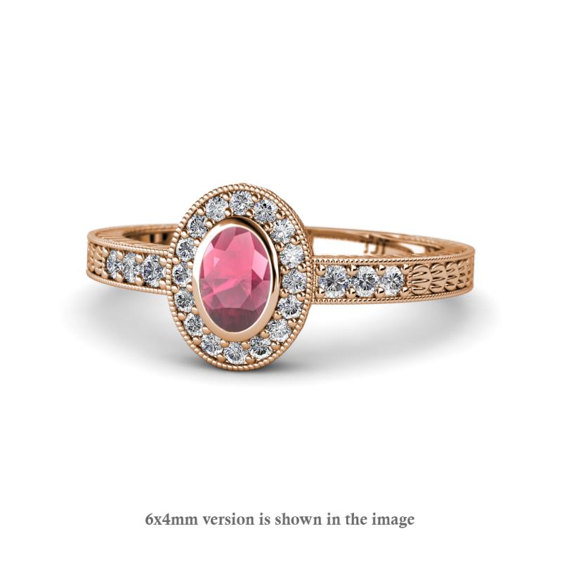 Annabel Desire Oval Cut Rhodolite Garnet and Diamond Halo Engagement Ring 