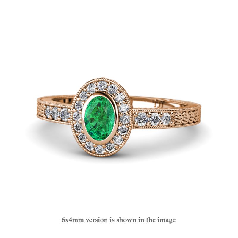 Annabel Desire Oval Cut Emerald and Diamond Halo Engagement Ring 