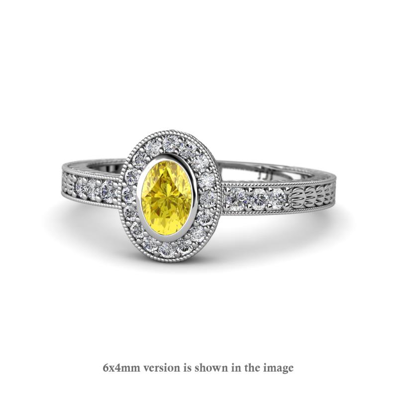 Annabel Desire Oval Cut Yellow Sapphire and Diamond Halo Engagement Ring 