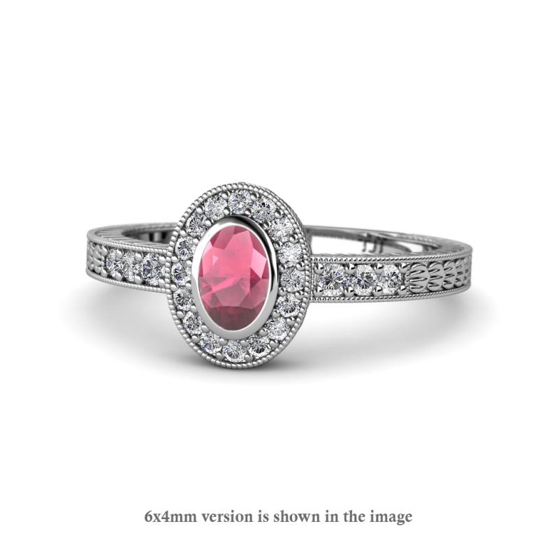 Annabel Desire Oval Cut Rhodolite Garnet and Diamond Halo Engagement Ring 