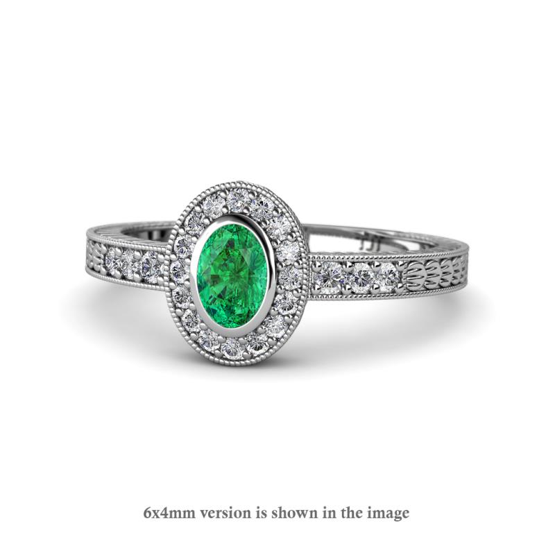 Annabel Desire Oval Cut Emerald and Diamond Halo Engagement Ring 