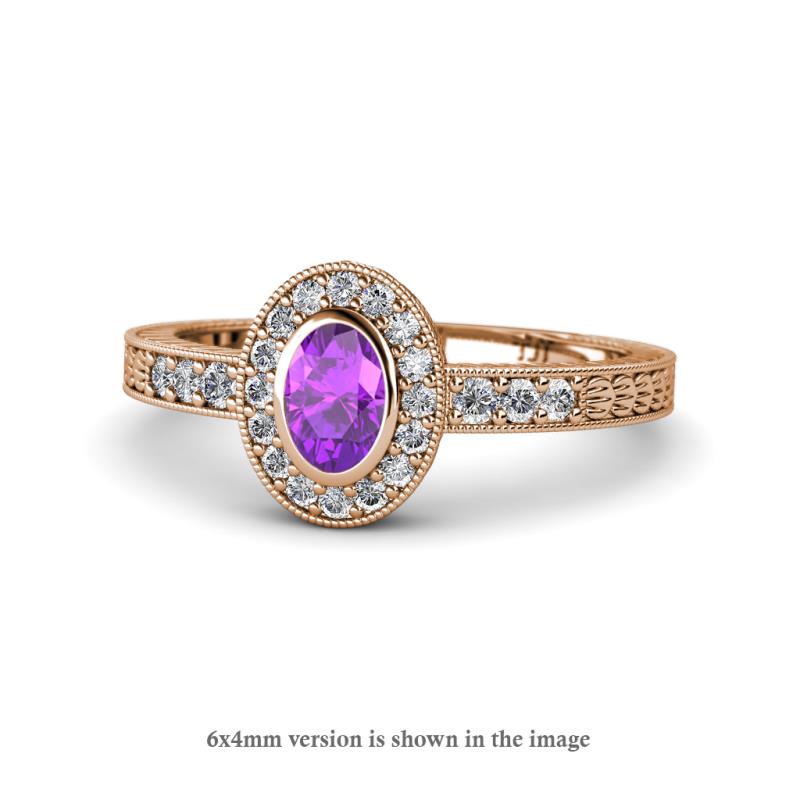 Annabel Desire Oval Cut Amethyst and Diamond Halo Engagement Ring 