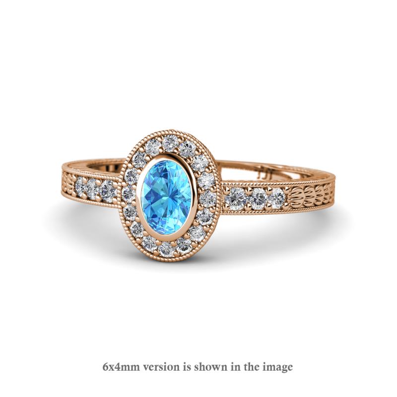 Annabel Desire Oval Cut Blue Topaz and Diamond Halo Engagement Ring 