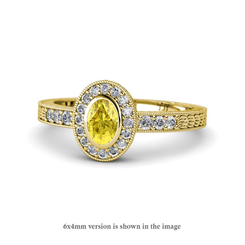Annabel Desire Oval Cut Yellow Sapphire and Diamond Halo Engagement Ring 