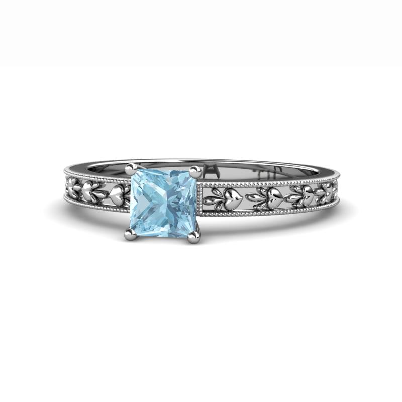 Niah Classic 5.50 mm Princess Cut Aquamarine Solitaire Engagement Ring 