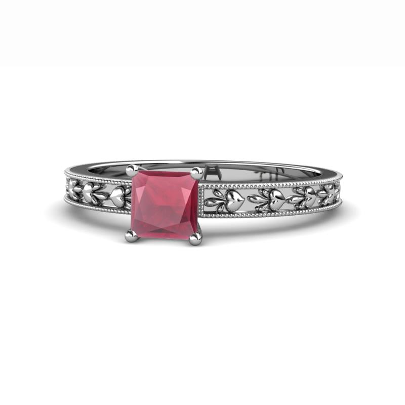 Niah Classic 5.50 mm Princess Cut Rhodolite Garnet Solitaire Engagement Ring 