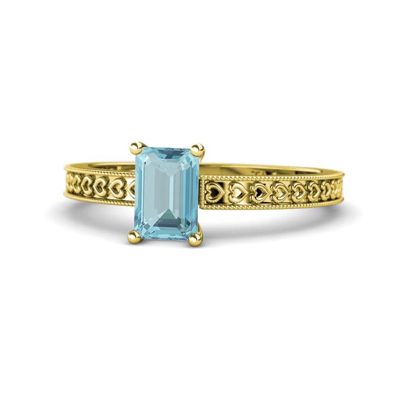 Janina Classic Emerald Cut Aquamarine Solitaire Engagement Ring 
