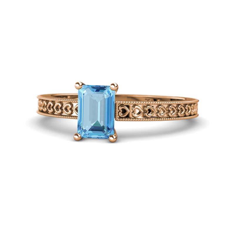 Janina Classic Emerald Cut Blue Topaz Solitaire Engagement Ring 