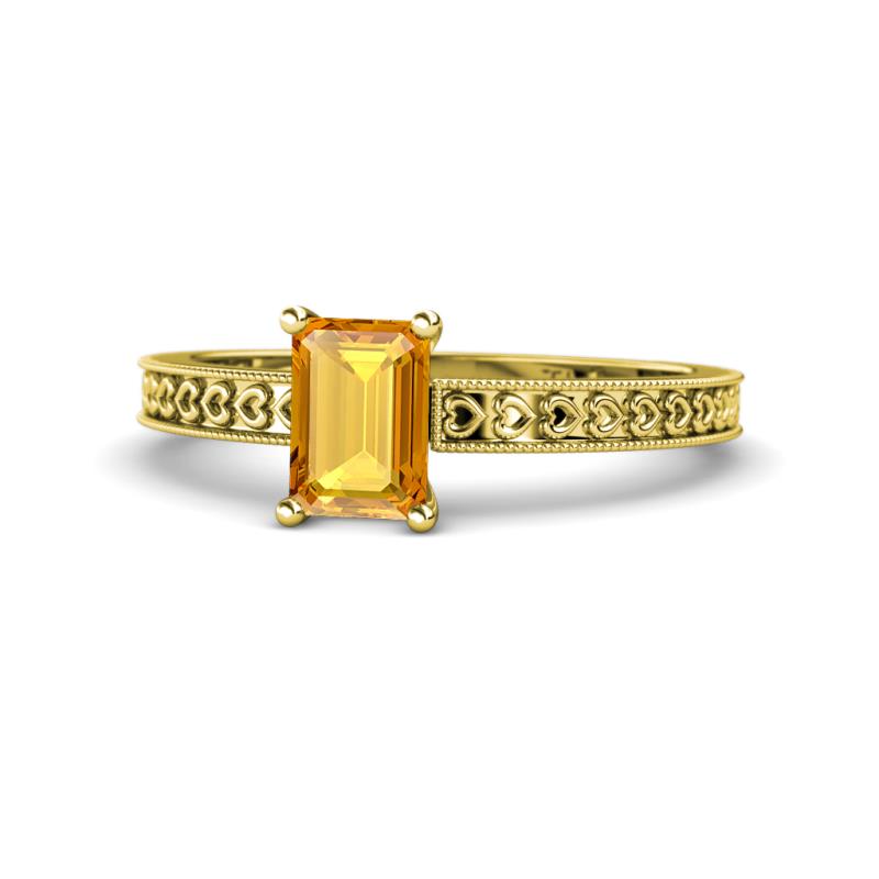 Janina Classic Emerald Cut Citrine Solitaire Engagement Ring 
