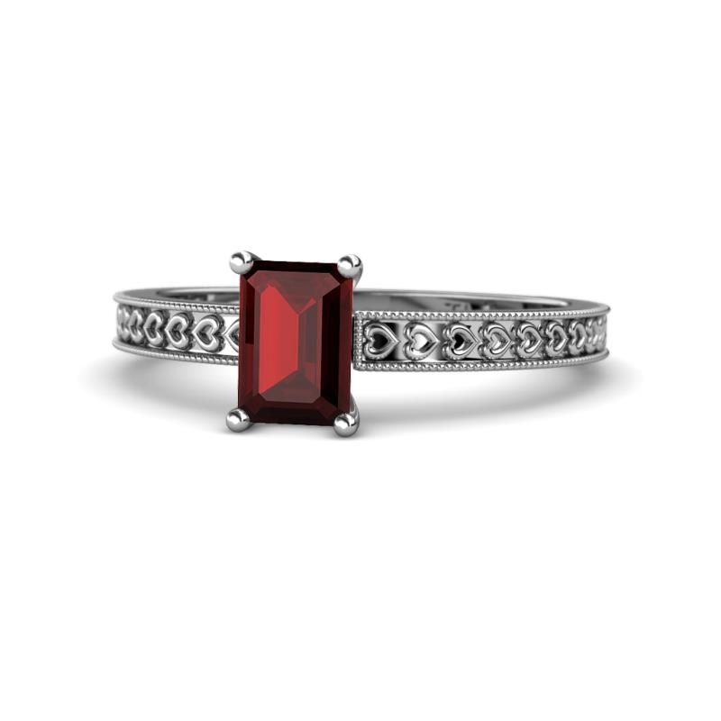 Janina Classic Emerald Cut Red Garnet Solitaire Engagement Ring 