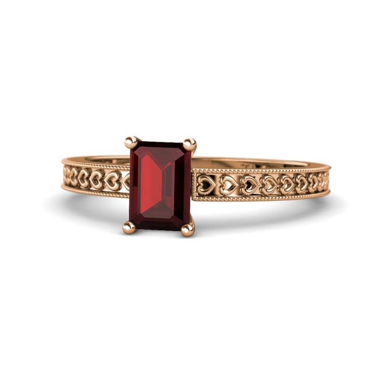 Janina Classic Emerald Cut Red Garnet Solitaire Engagement Ring 