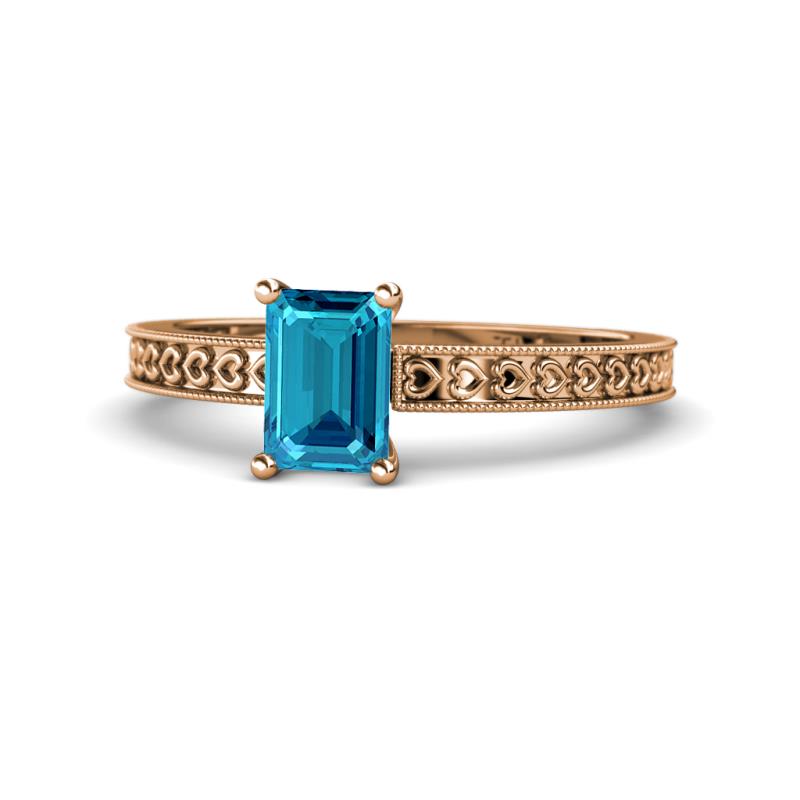Janina Classic Emerald Cut London Blue Topaz Solitaire Engagement Ring 