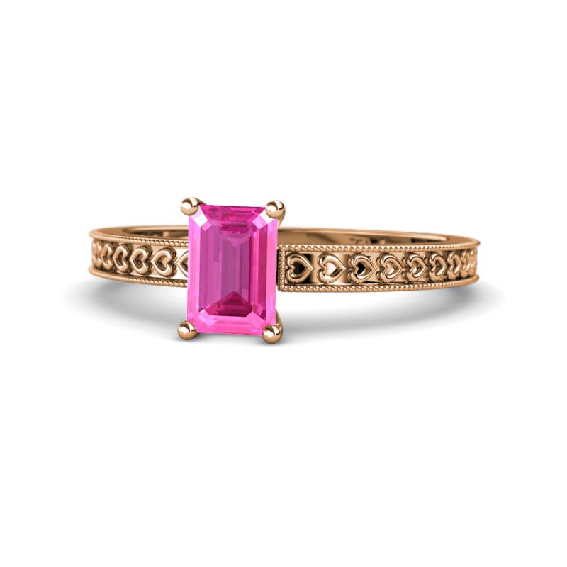 Janina Classic Emerald Cut Pink Sapphire Solitaire Engagement Ring 