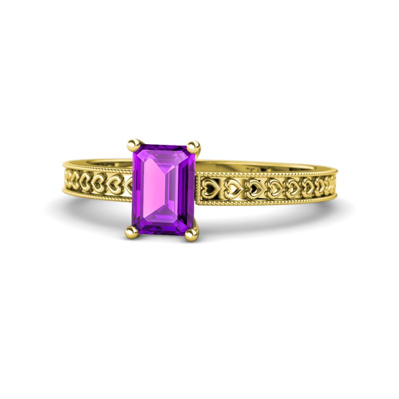 Janina Classic Emerald Cut Amethyst Solitaire Engagement Ring 