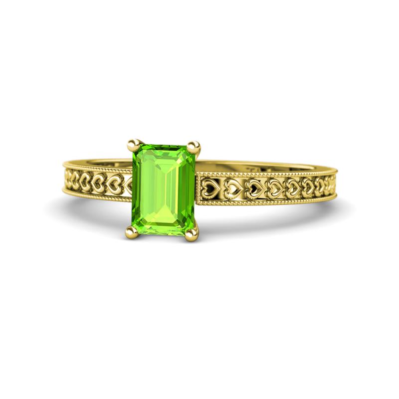 Janina Classic Emerald Cut Peridot Solitaire Engagement Ring 