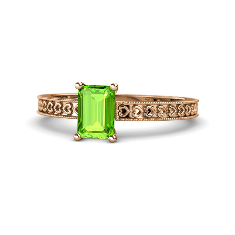 Janina Classic Emerald Cut Peridot Solitaire Engagement Ring 
