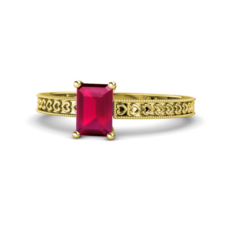 Janina Classic Emerald Cut Ruby Solitaire Engagement Ring 