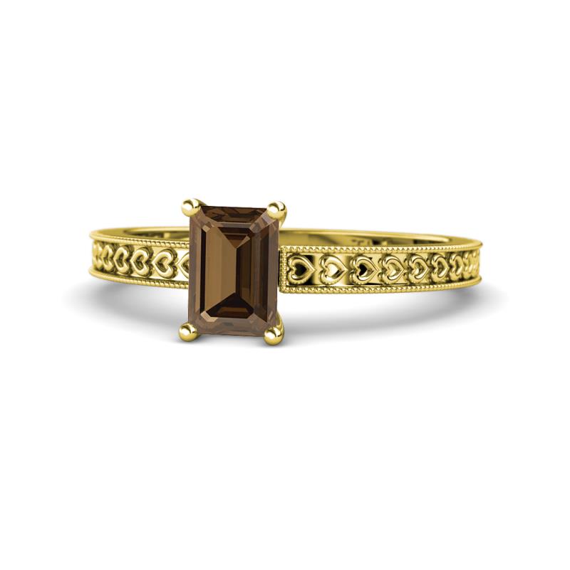 Janina Classic Emerald Cut Smoky Quartz Solitaire Engagement Ring 