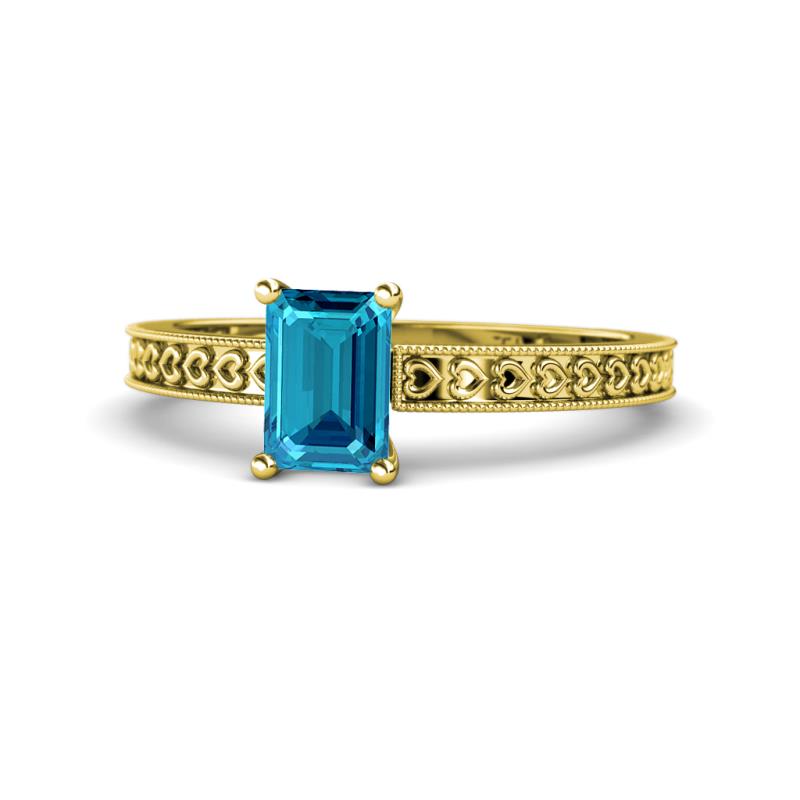 Janina Classic Emerald Cut London Blue Topaz Solitaire Engagement Ring 