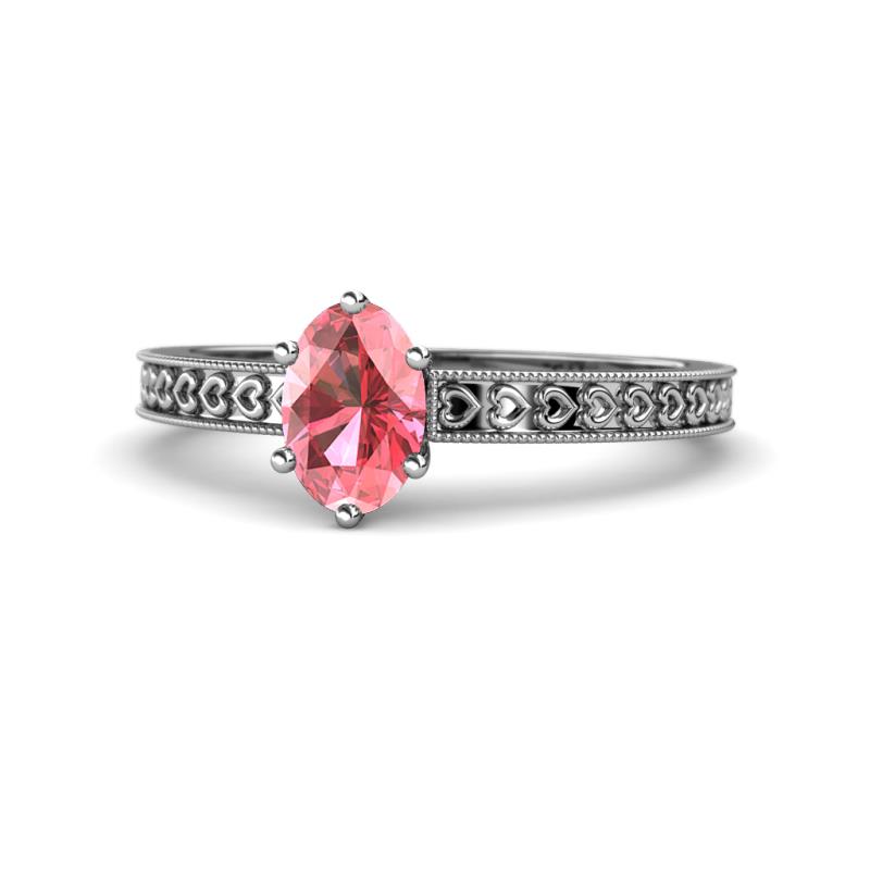 Janina Classic Oval Cut Pink Tourmaline Solitaire Engagement Ring Oval Cut x Pink Tourmaline Heart Engraved Womens Solitaire Engagement Ring ct K White Gold