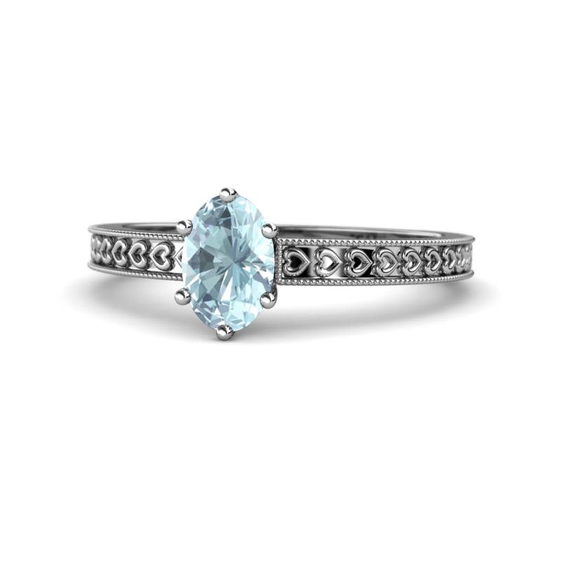 Janina Classic Oval Cut Aquamarine Solitaire Engagement Ring 