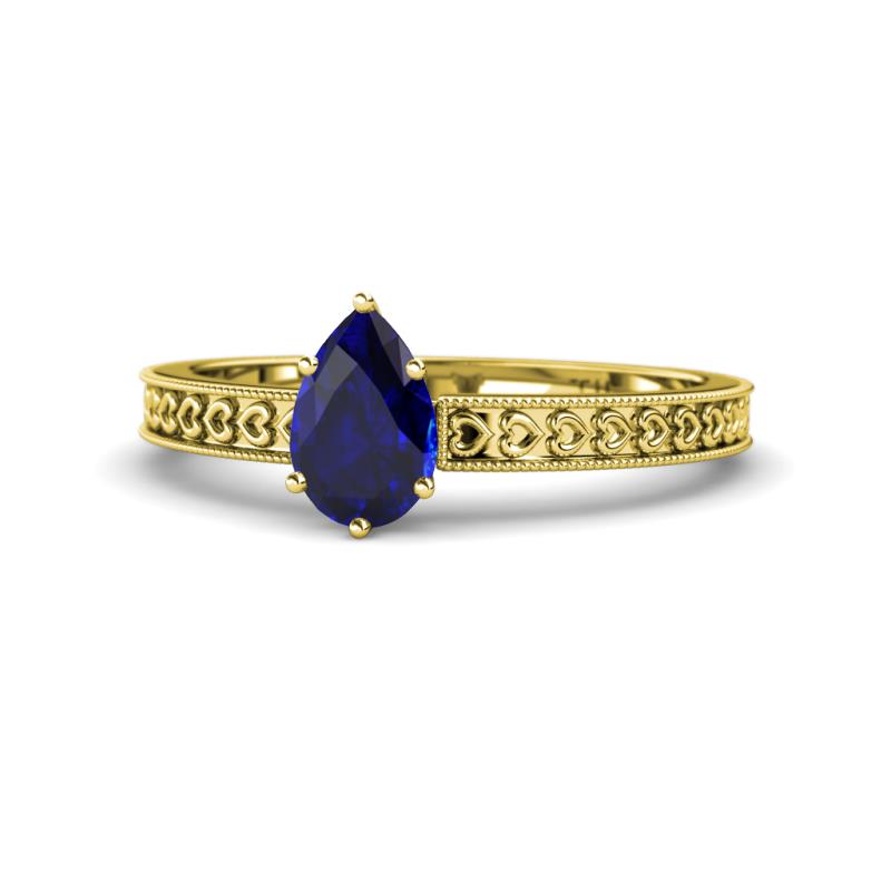 Janina Classic Pear Cut Blue Sapphire Solitaire Engagement Ring 