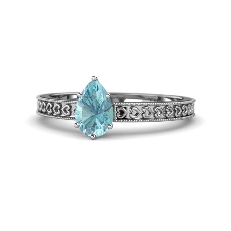 Janina Classic Pear Cut Aquamarine Solitaire Engagement Ring 