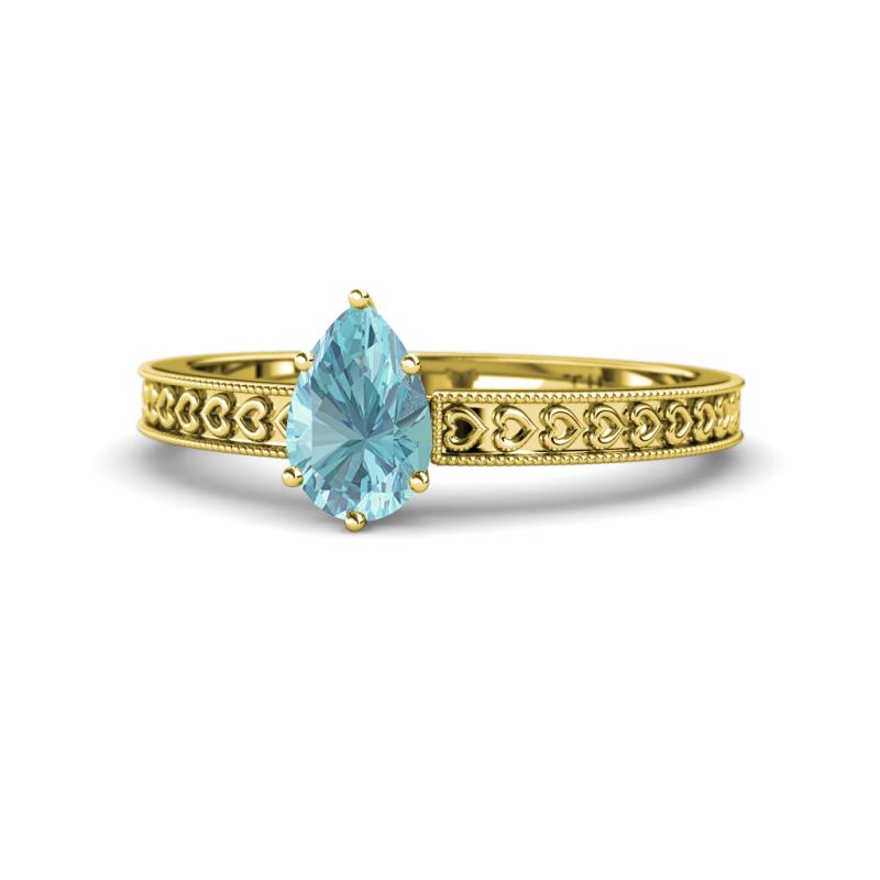 Janina Classic Pear Cut Aquamarine Solitaire Engagement Ring 