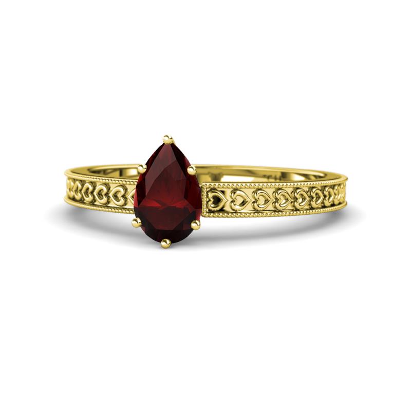 Janina Classic Pear Cut Red Garnet Solitaire Engagement Ring 