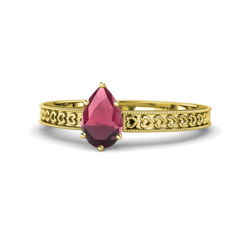 Janina Classic Pear Cut Rhodolite Garnet Solitaire Engagement Ring 