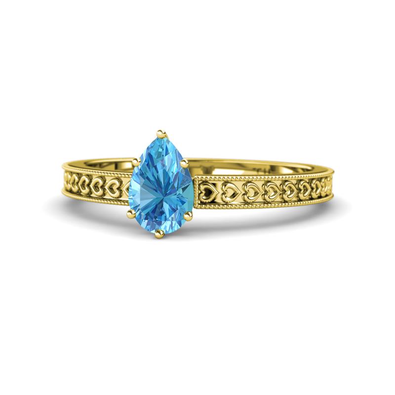 Janina Classic Pear Cut Blue Topaz Solitaire Engagement Ring 
