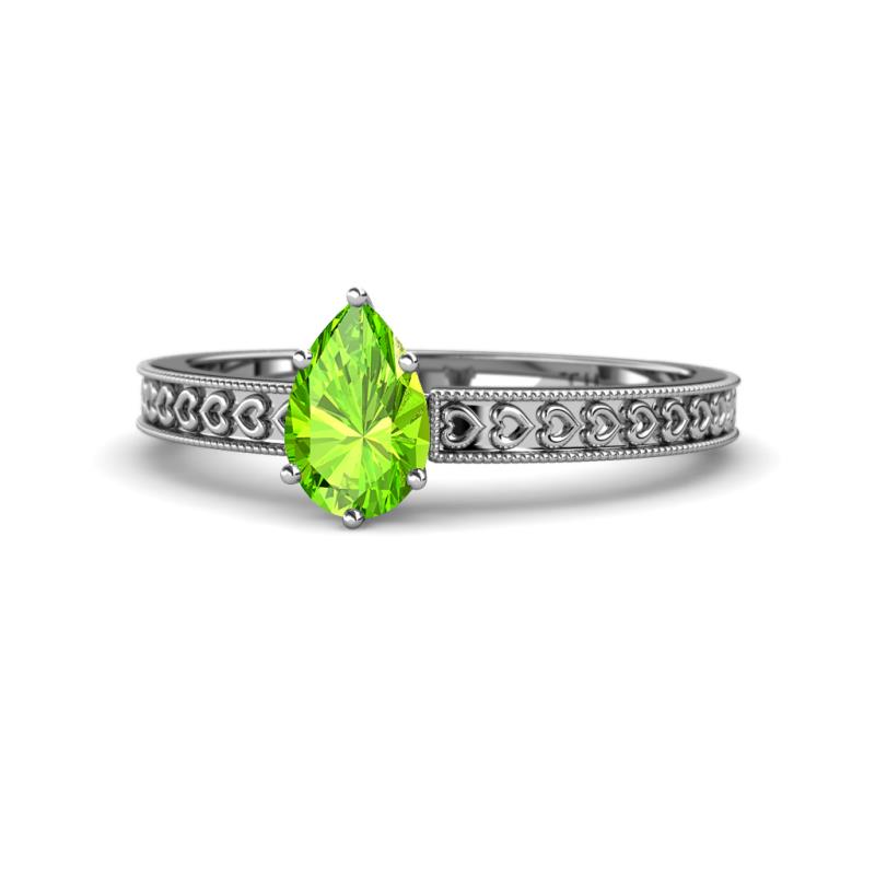 Janina Classic Pear Cut Peridot Solitaire Engagement Ring 