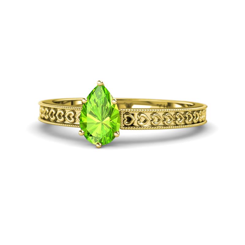 Janina Classic Pear Cut Peridot Solitaire Engagement Ring 