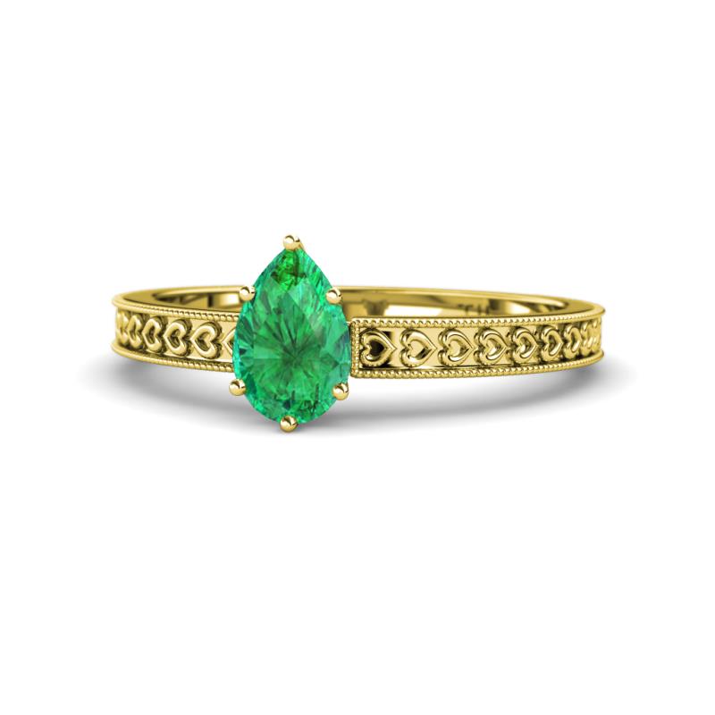 Janina Classic Pear Cut Emerald Solitaire Engagement Ring 