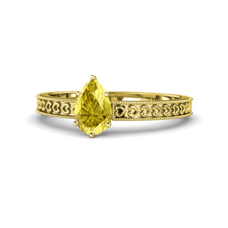 Janina Classic Pear Cut Yellow Sapphire Solitaire Engagement Ring 