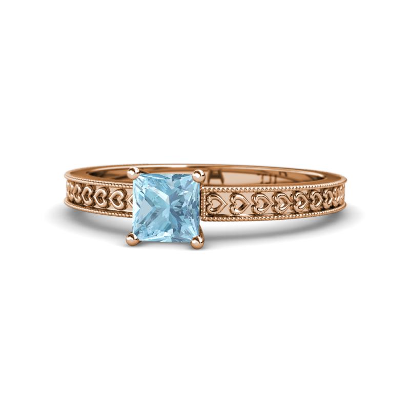 Janina Classic Princess Cut Aquamarine Solitaire Engagement Ring 