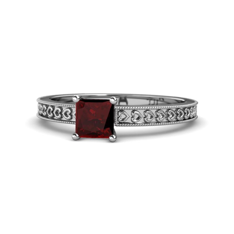 Janina Classic Princess Cut Red Garnet Solitaire Engagement Ring 