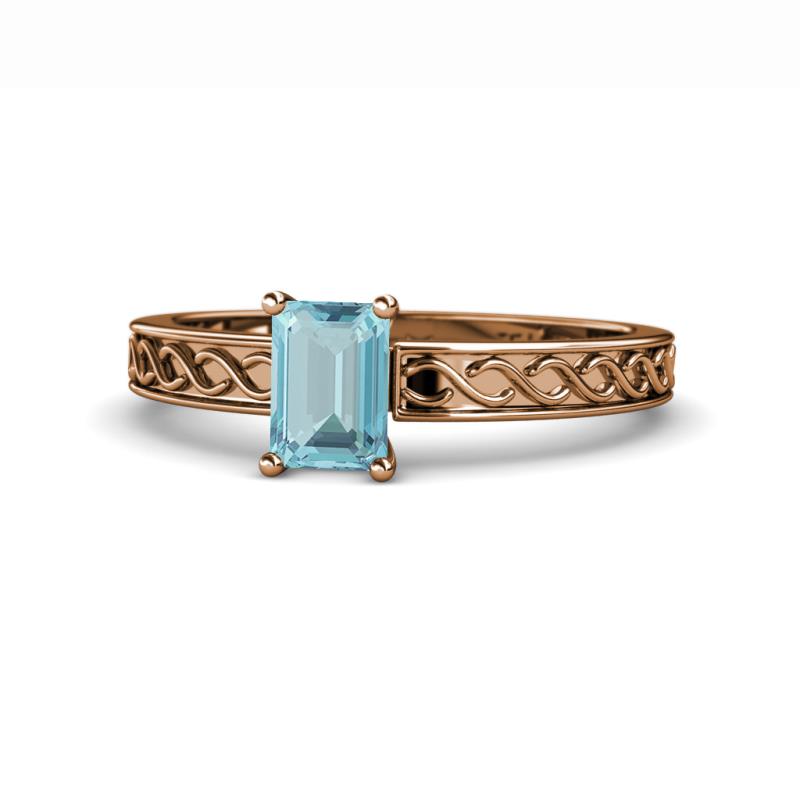 Maren Classic 7x5 mm Emerald Cut Aquamarine Solitaire Engagement Ring 