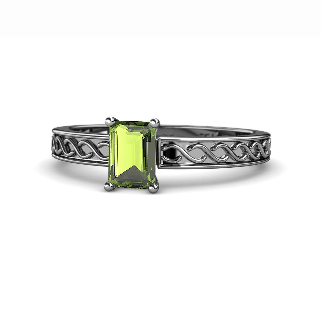 Maren Classic 7x5 mm Emerald Cut Peridot Solitaire Engagement Ring 